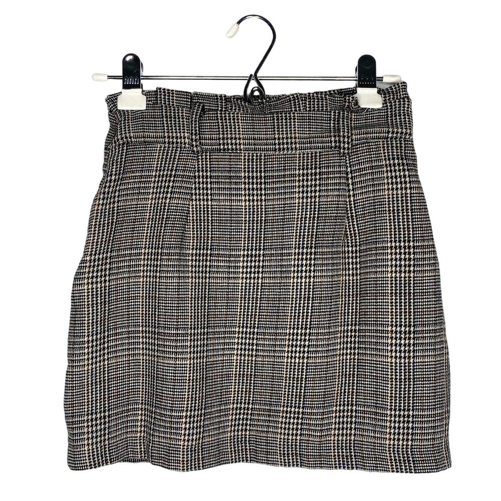 Forever 21 Plaid Stripe Ruffle Mini Skirt Small Cream Black Women's Academia